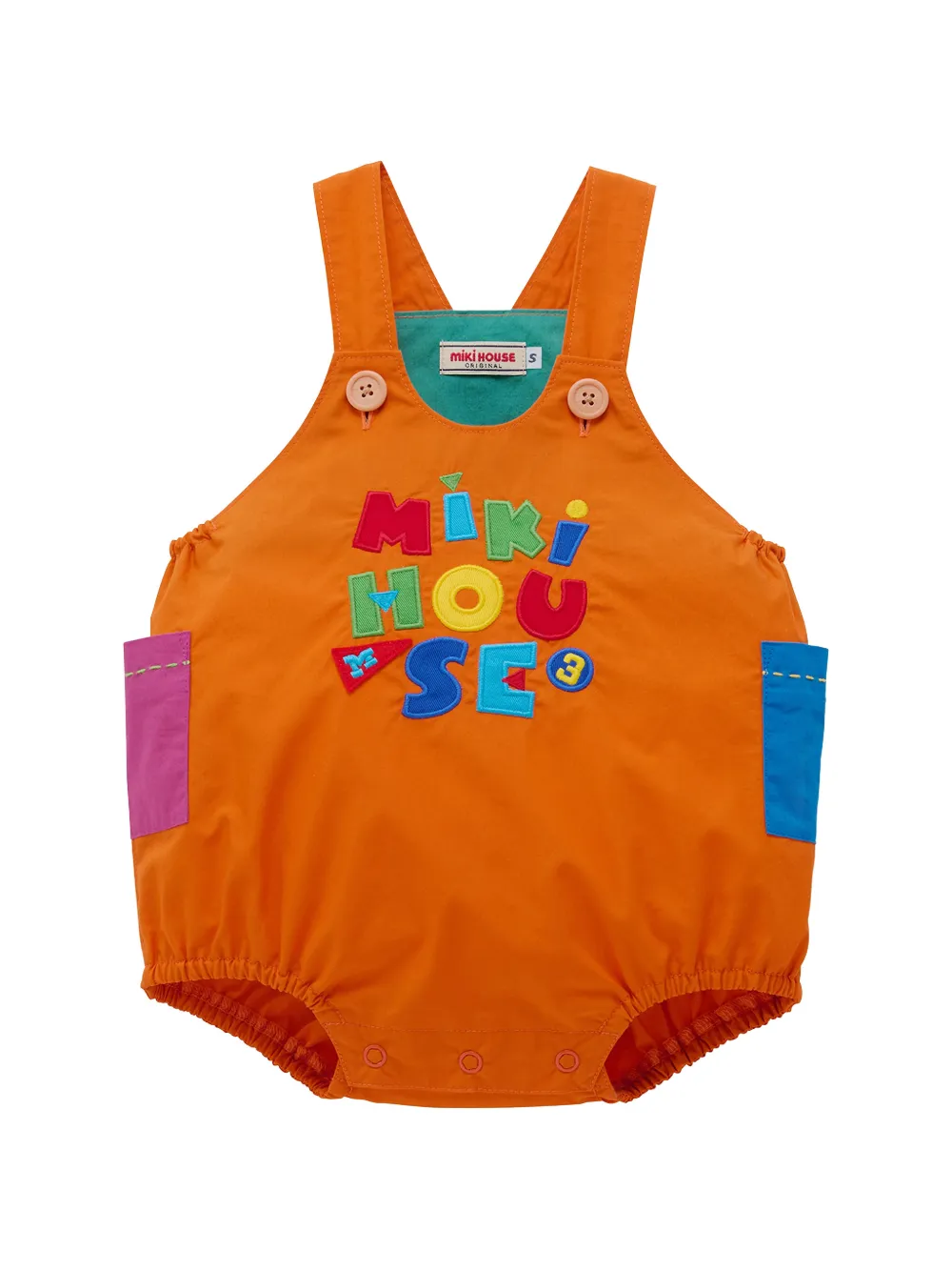 Miki House logo-appliqué romper - Arancione
