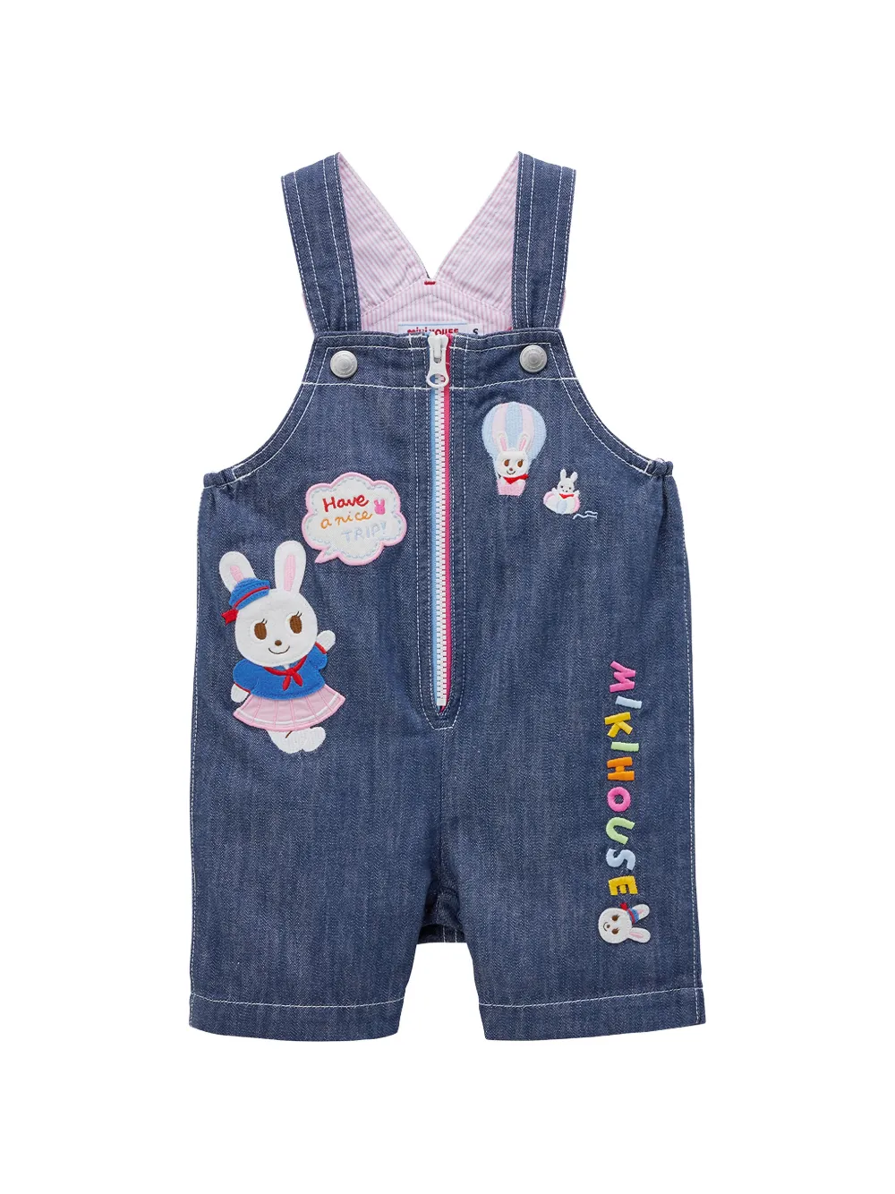 Miki House embroidered denim overalls - Blu
