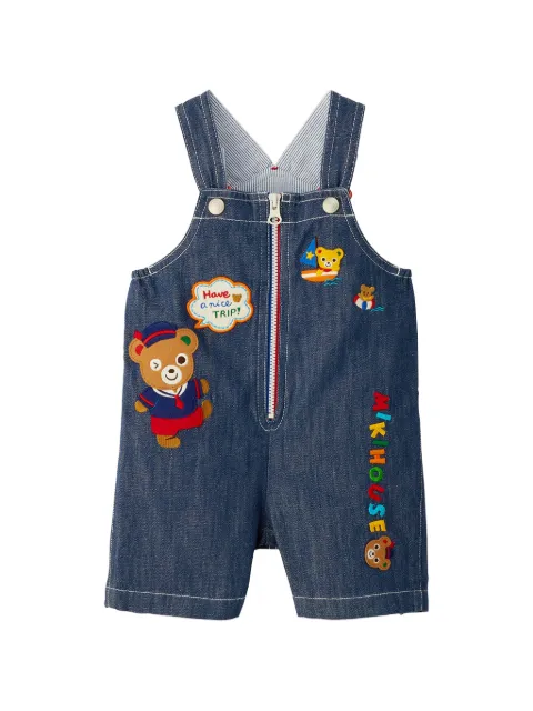 Miki House embroidered denim overalls