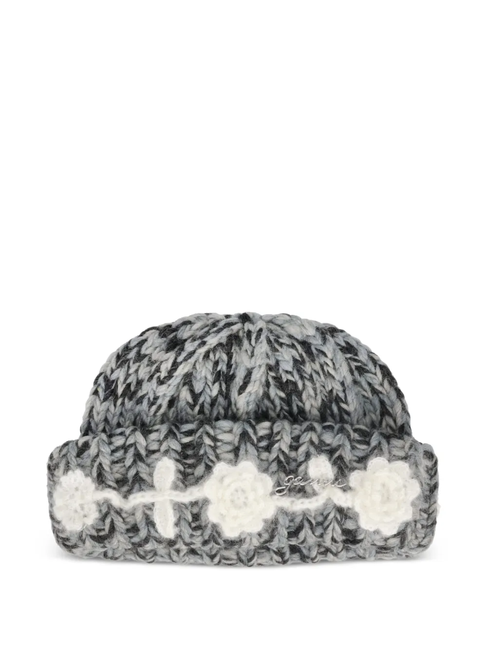 GANNI flower-crochet hand-knit beanie hat - Grau