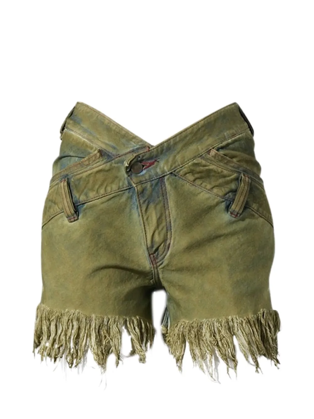 Masha Popova Bias V Shape fringed shorts - Grün
