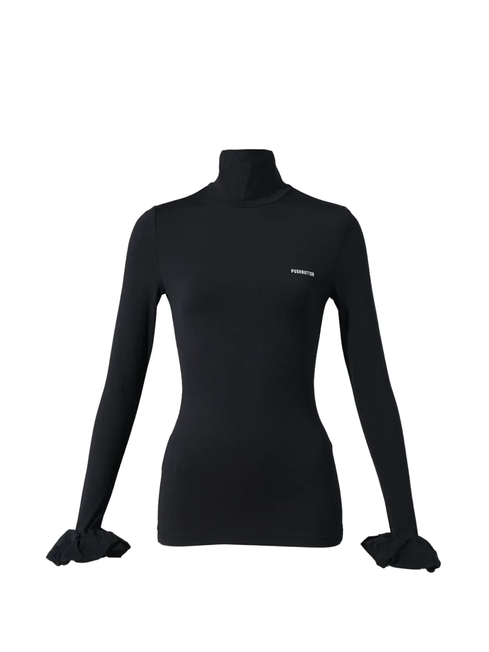 Pushbutton Scrunchie-sleeve Jersey Top In Black