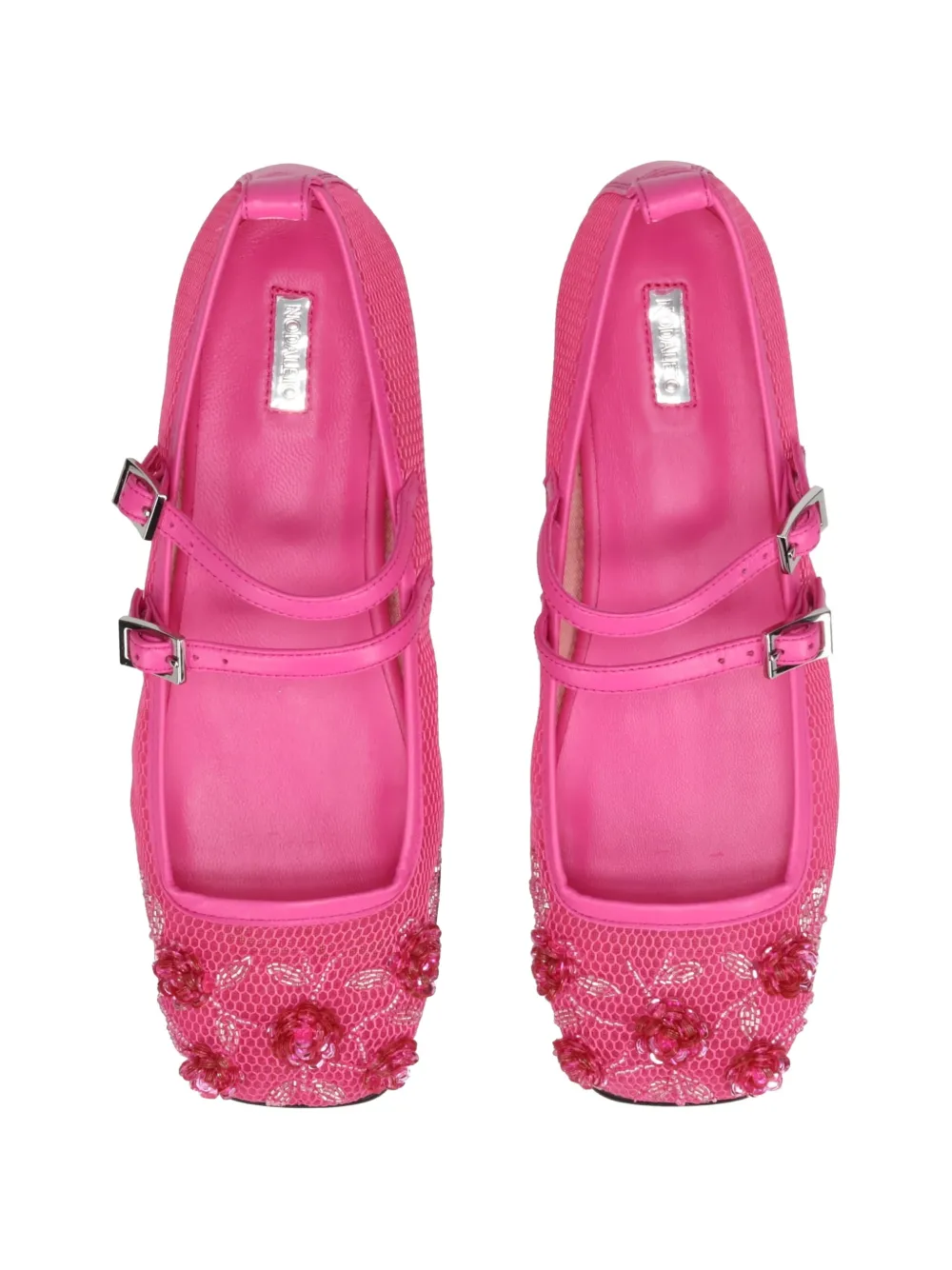 Nodaleto Mesh ballerina's verfraaid met bloemen Roze