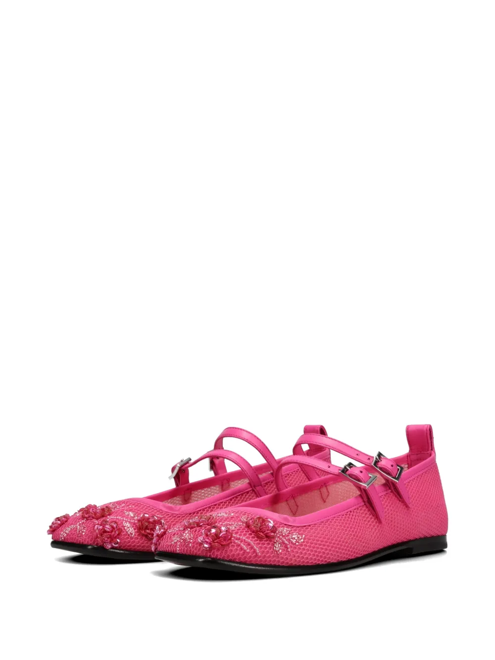 Nodaleto Mesh ballerina's verfraaid met bloemen Roze