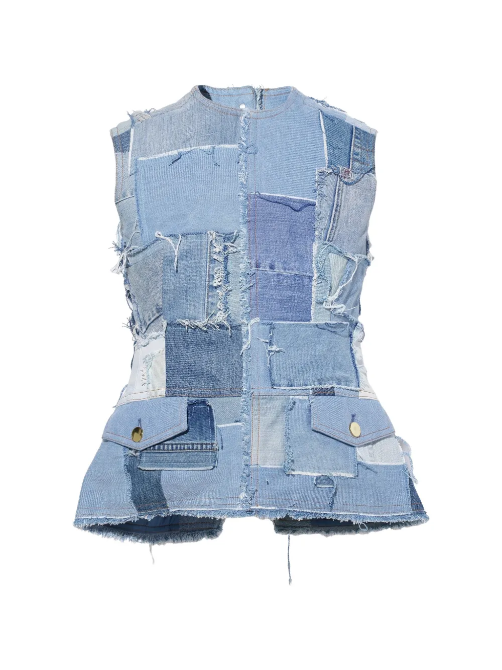 MERYLL ROGGE patchwork frayed-edge top - Blu