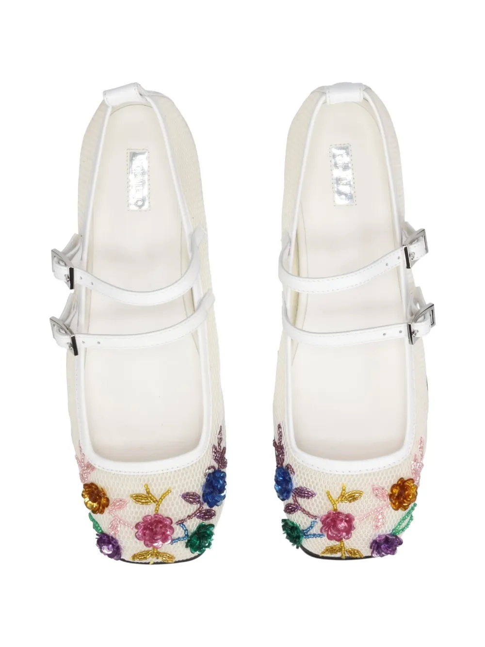 Nodaleto Mesh ballerina's verfraaid met bloemen Wit
