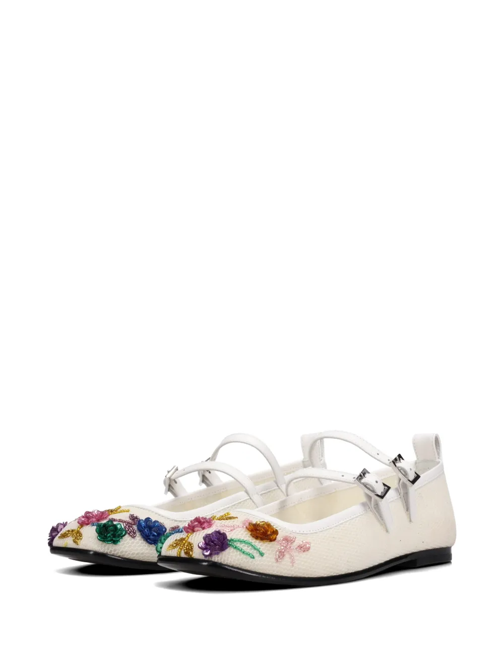 Nodaleto Mesh ballerina's verfraaid met bloemen Wit
