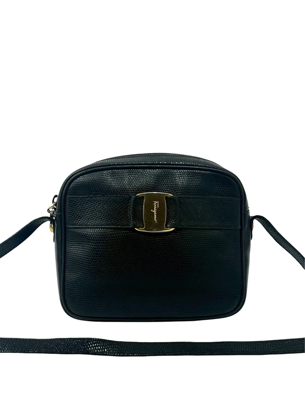 Ferragamo Pre-Owned 1990-2010 Embossed Lizard Leather Vara crossbody bag - Nero