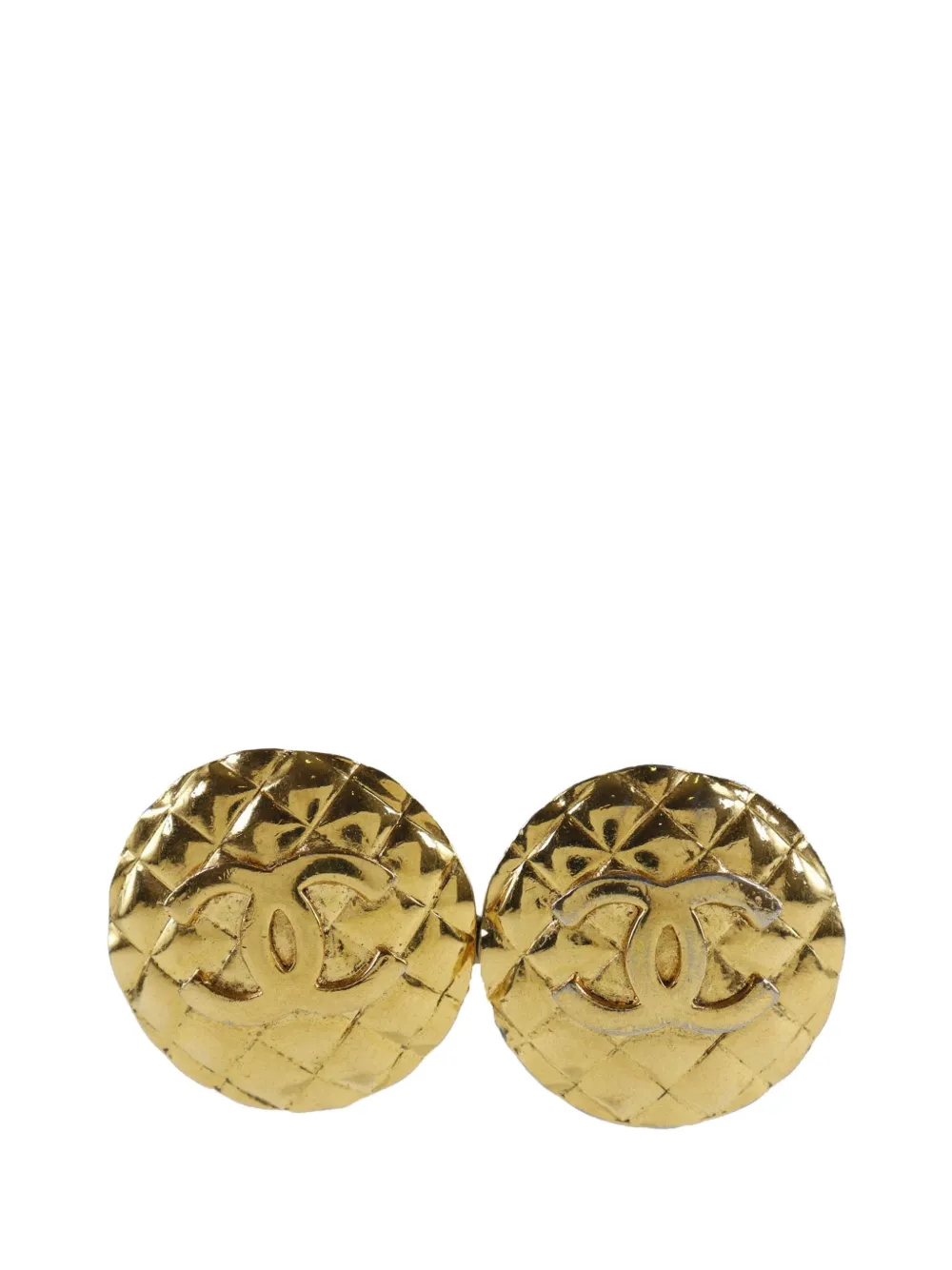 CHANEL Pre-Owned 1980-1990 CC Quilted Gold Plated Round Clip On Earrings costume earrings - Oro