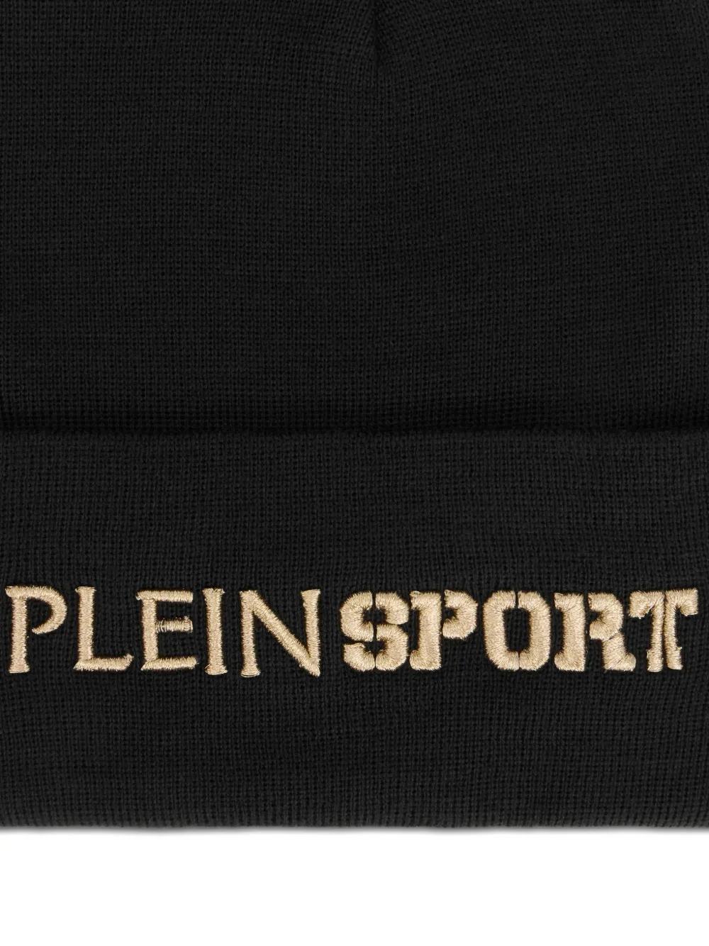 Plein Sport Geribbelde muts met geborduurd logo Zwart