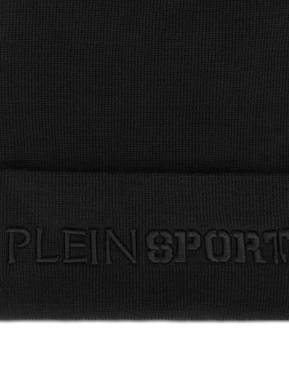 Plein Sport Geribbelde muts met geborduurd logo Zwart