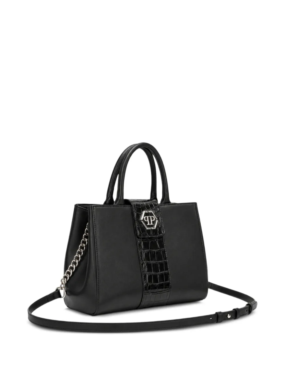 Philipp Plein Hexagon tas met nappa handvat en stras Zwart