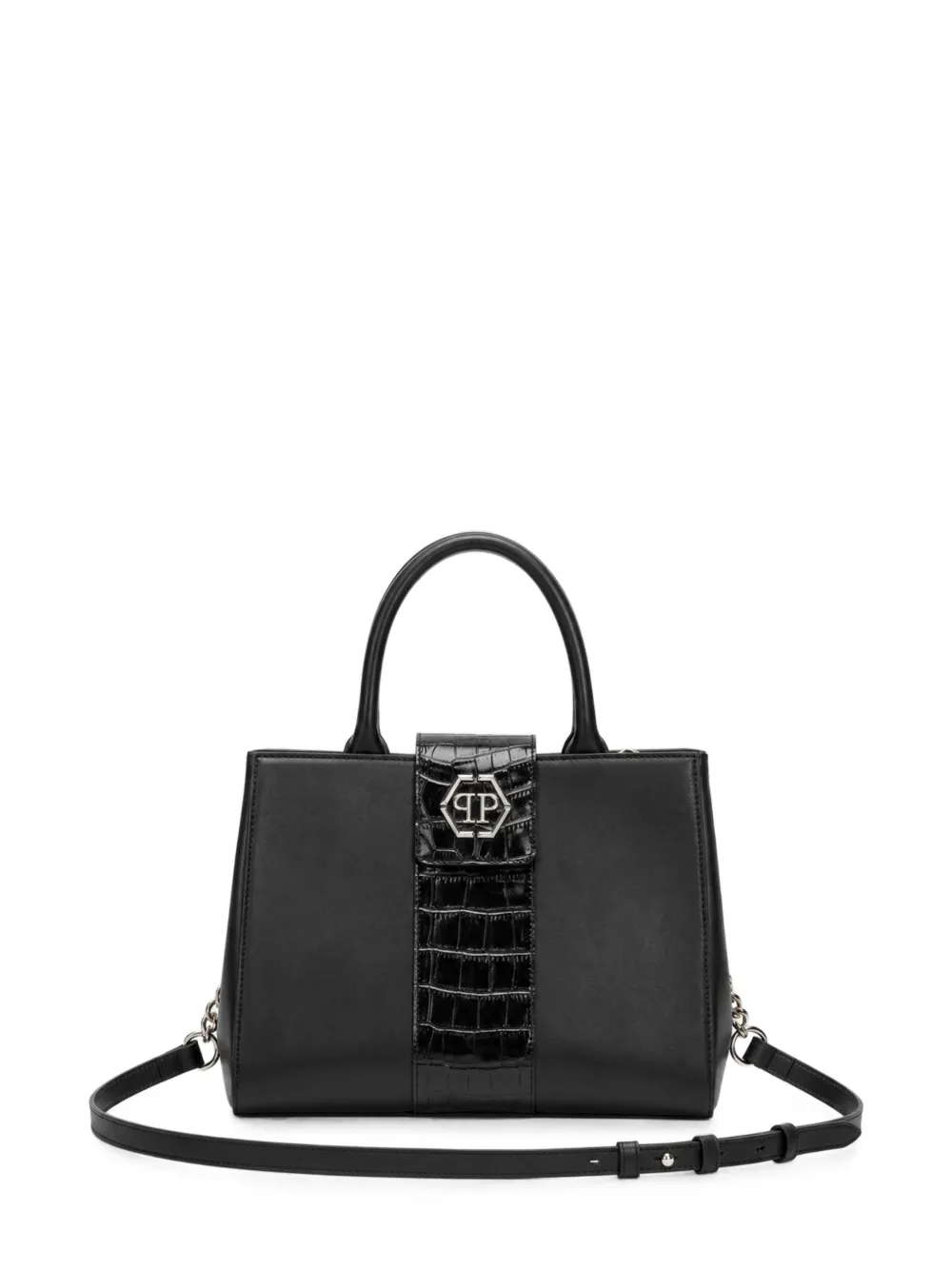 Philipp Plein Hexagon tas met nappa handvat en stras Zwart