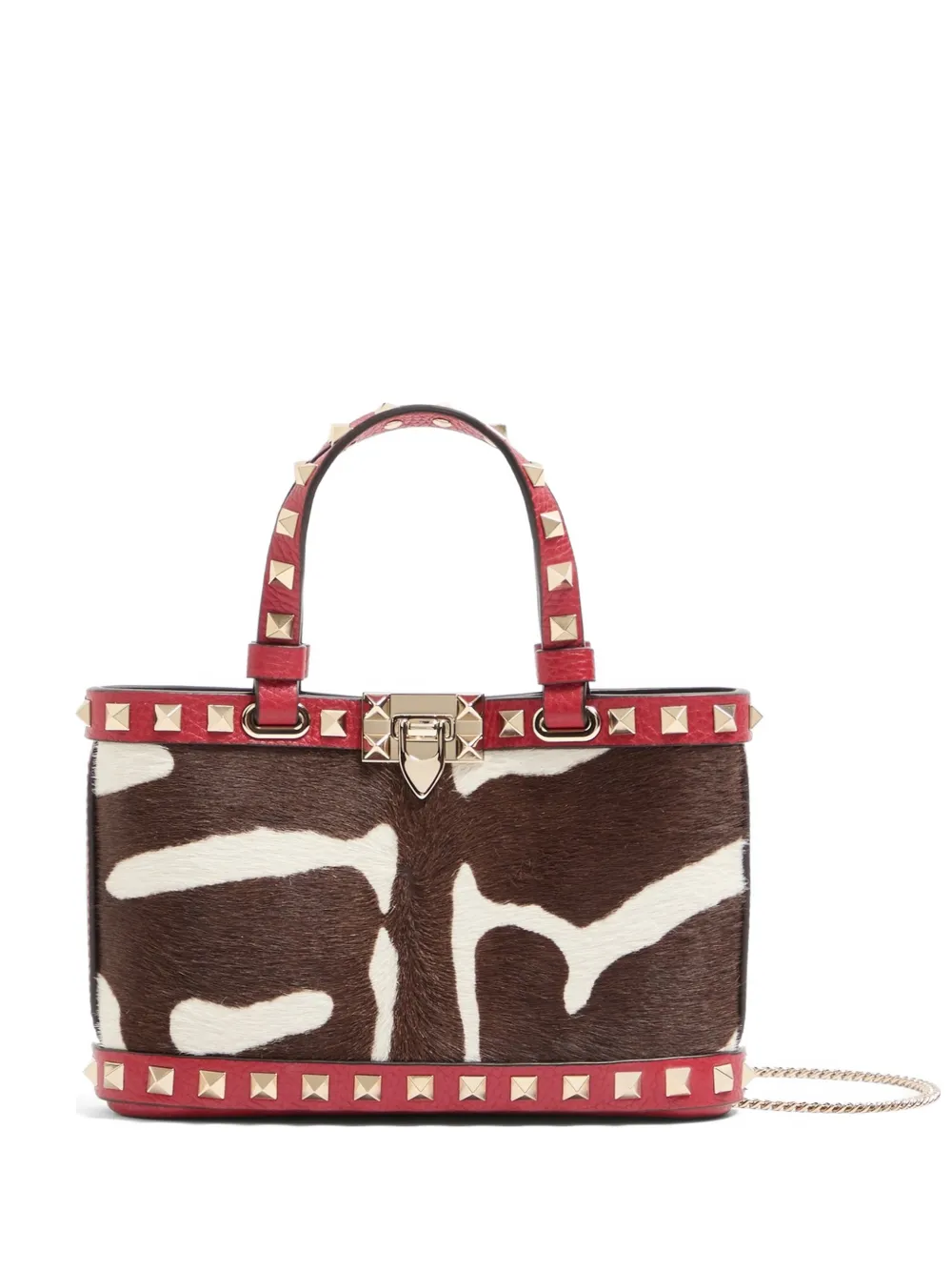Valentino Garavani Rockstud mini shopping bag in pony-effect calfskin - Braun