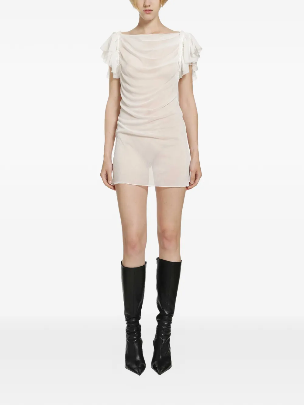 DAISY ruffled-sleeve draped mini dress - Bianco