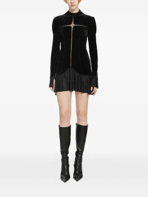 DAISY velvet pleated-skirt mini dress