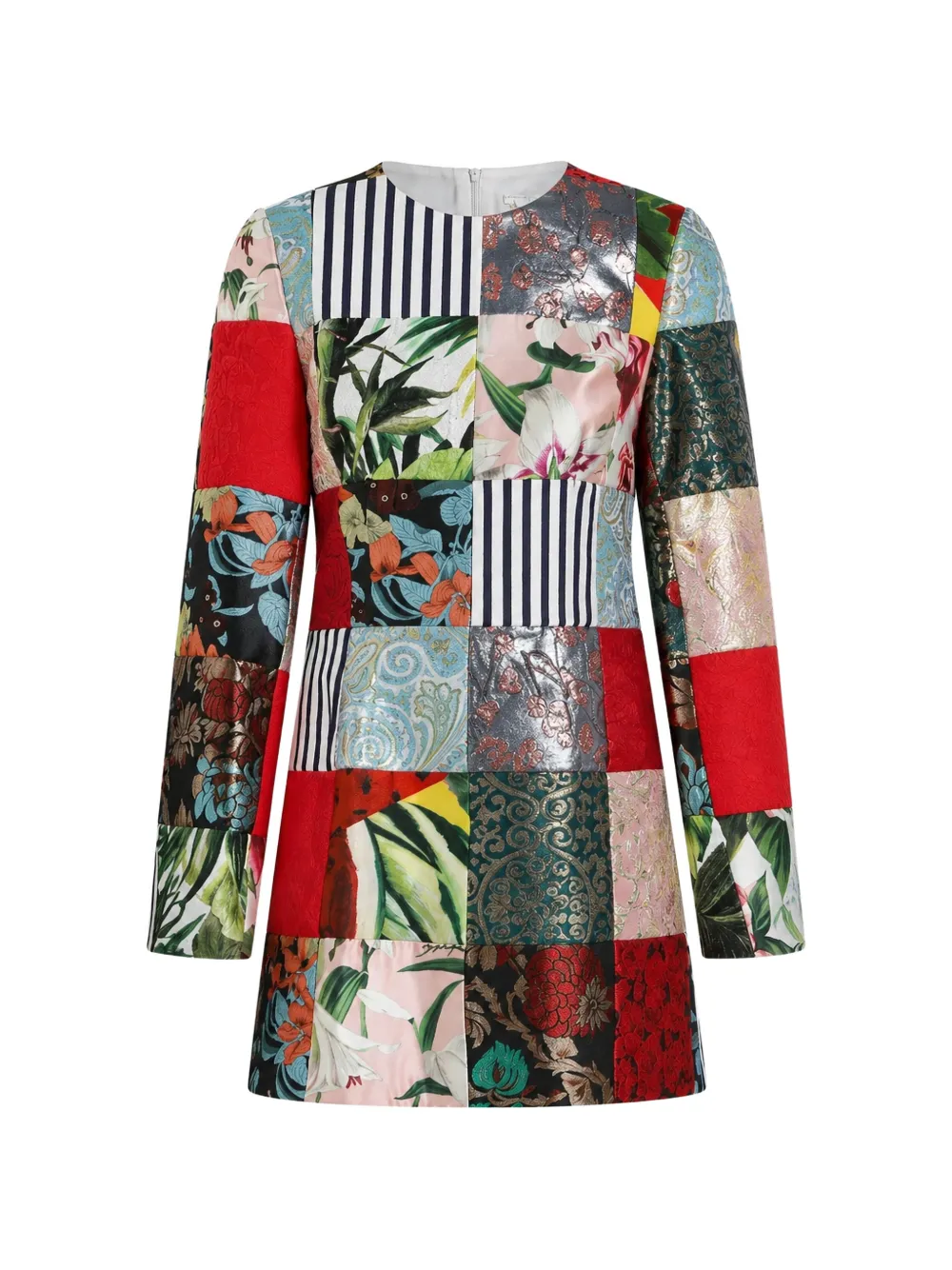 Dolce & Gabbana patchwork long-sleeved mini dress - Rosso