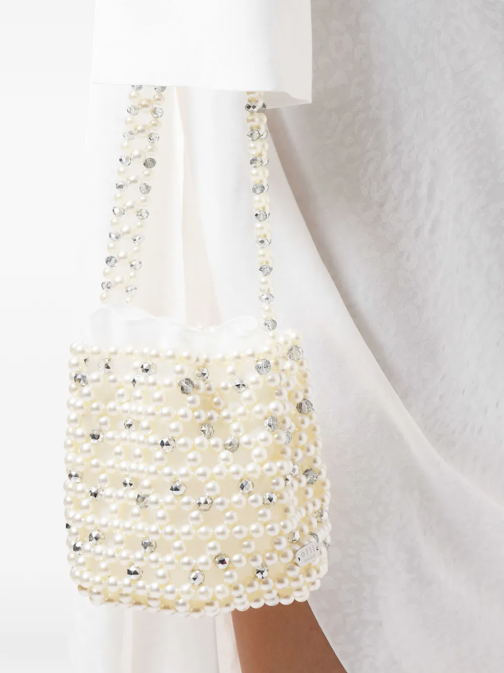 0711 Bibi bucket-tas met imitatieparel Wit