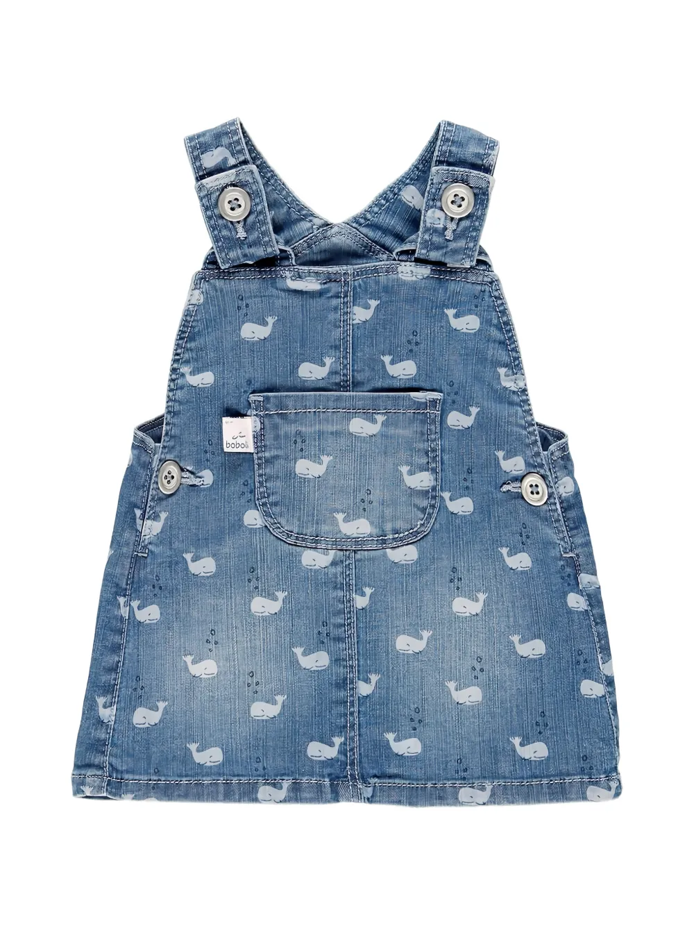 Boboli whale-print denim casual dress - Blue