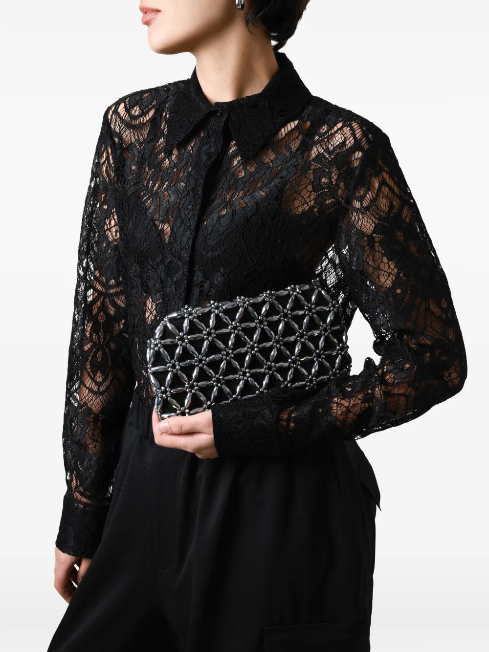 0711 Tebea clutch verfraaid met kralen Grijs