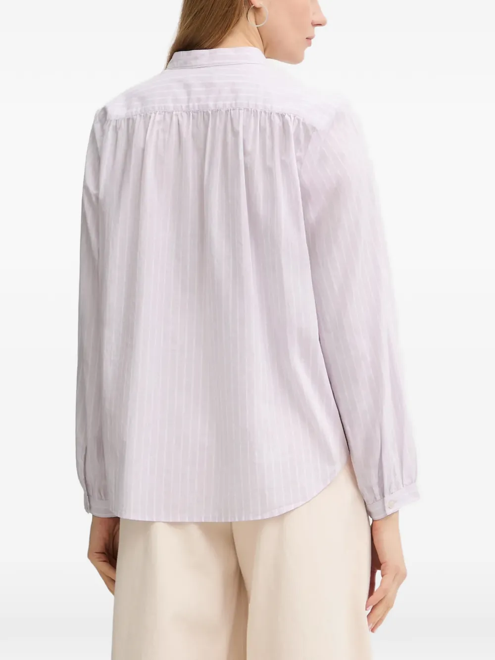 Marc O'Polo Gestreepte blouse met gesmockt detail Paars