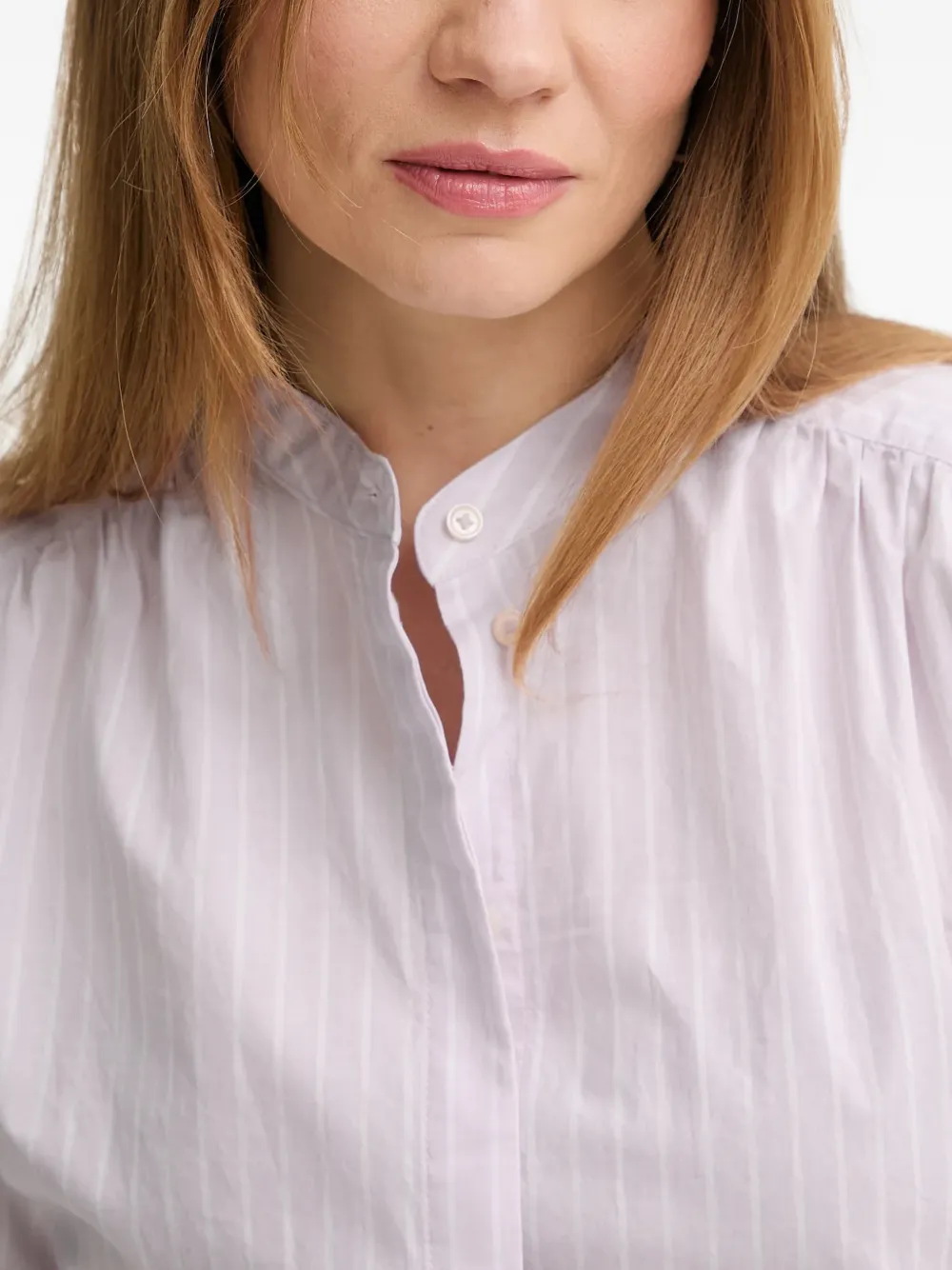 Marc O'Polo Gestreepte blouse met gesmockt detail Paars