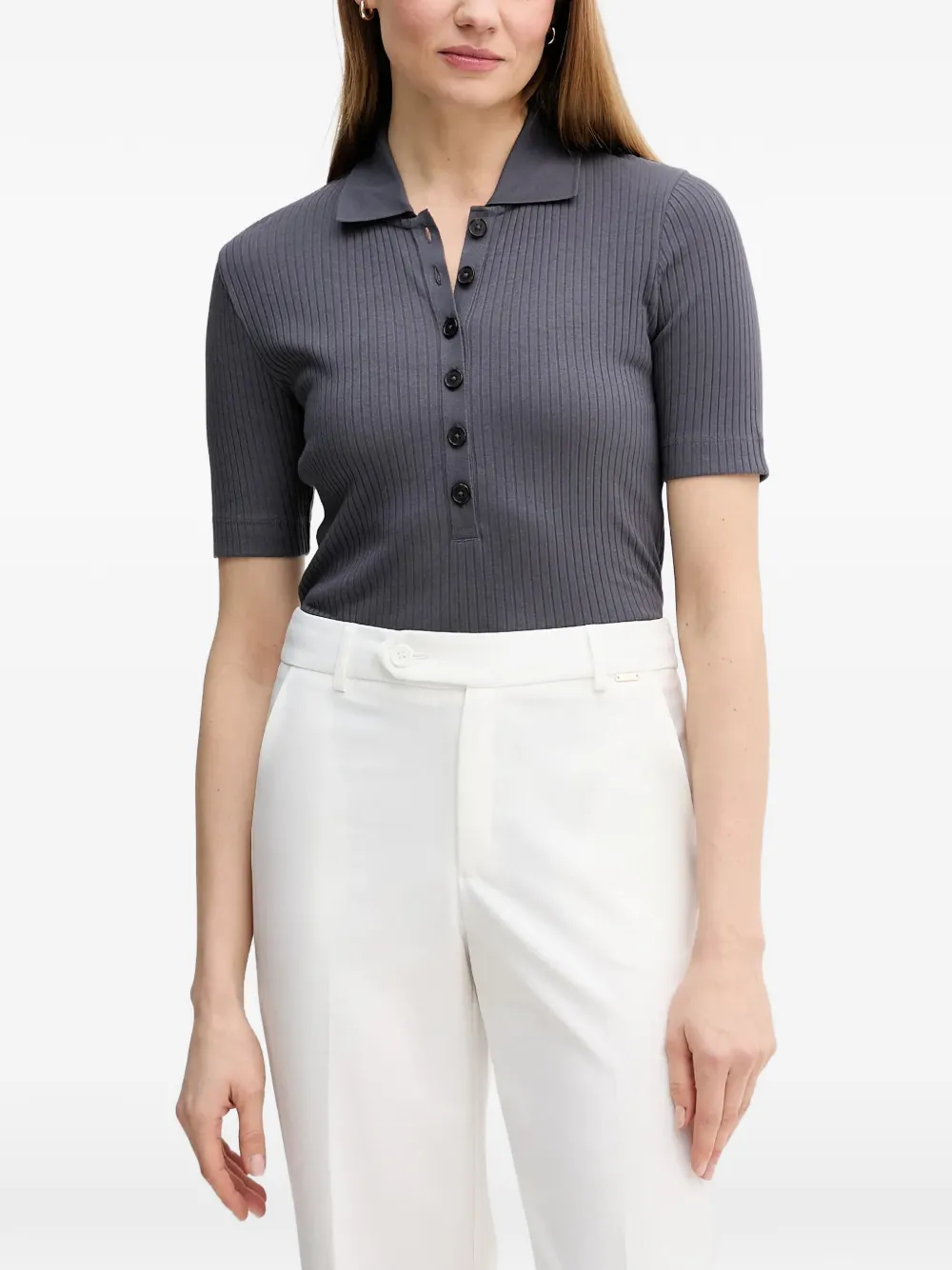 Marc O'Polo ribbed-knit polo shirt - Grigio