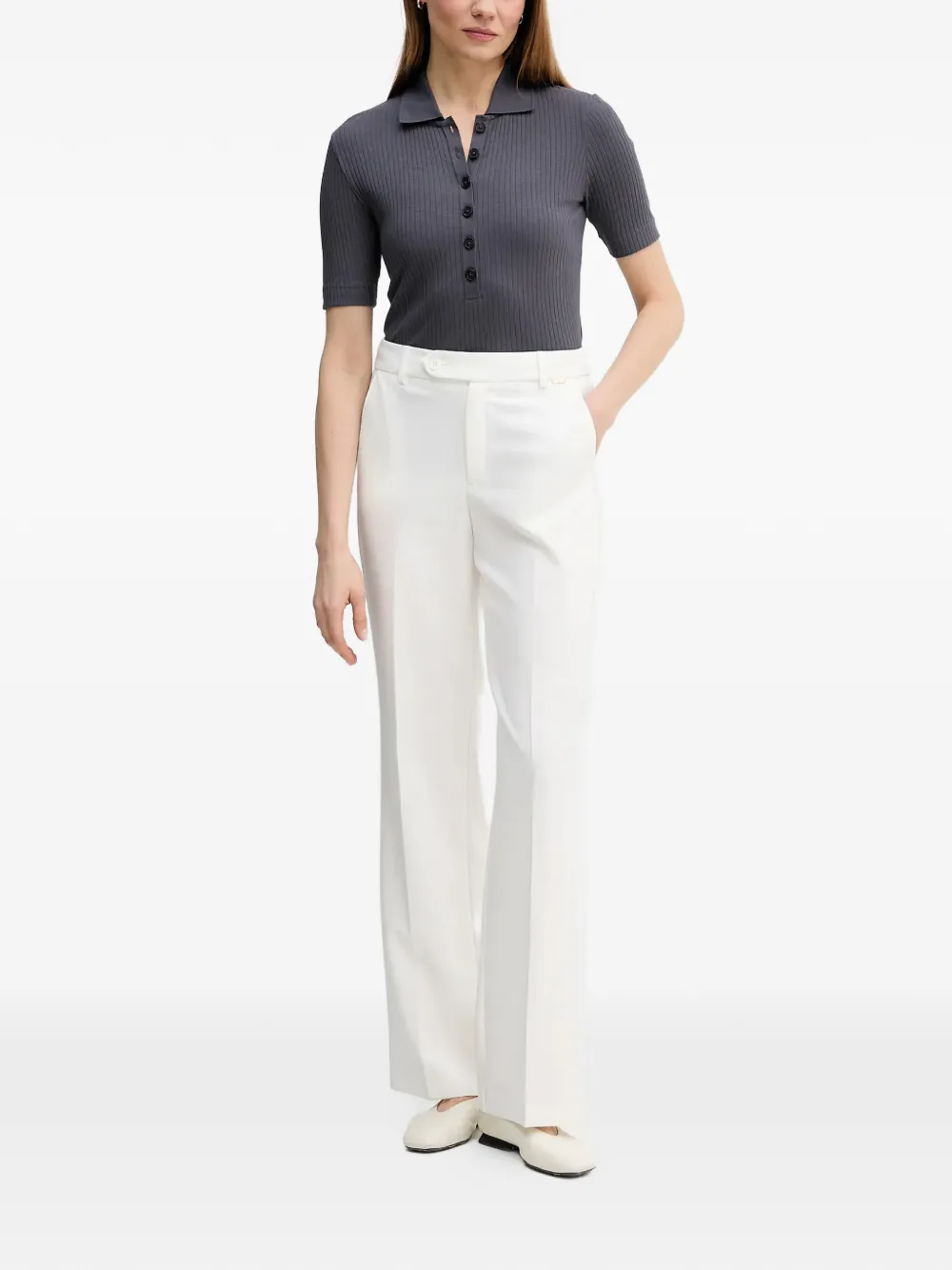 Marc O'Polo Ribgebreid poloshirt Grijs