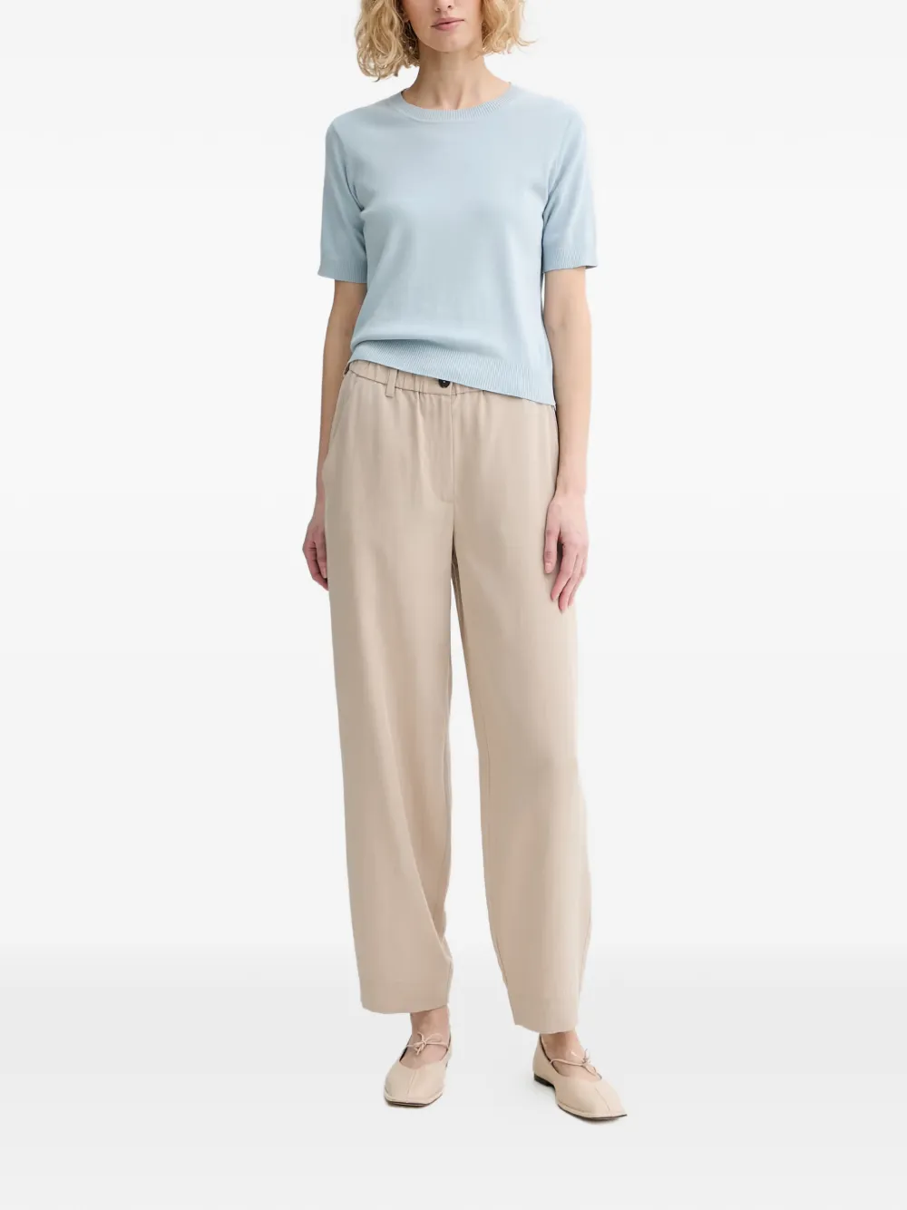 Marc O'Polo Broek met elastische tailleband en logopatch Beige