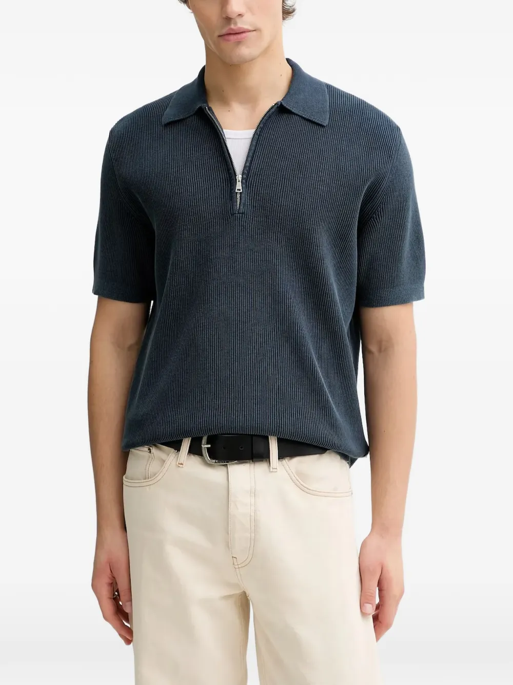 Marc O'Polo ribbed-knit zip-fastening polo shirt - Blu