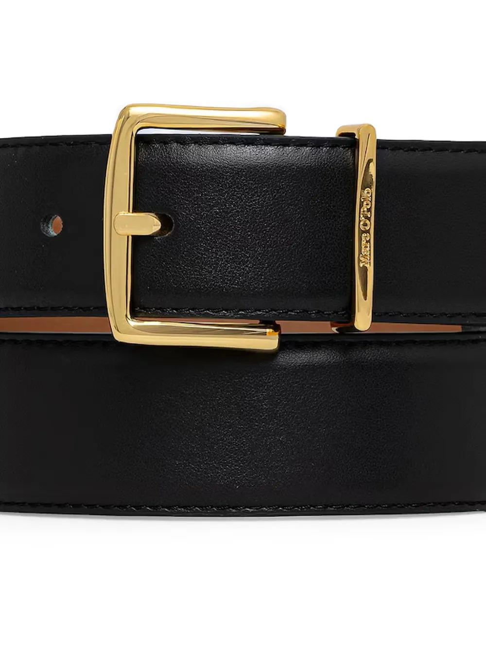 Marc O'Polo Leren riem met gegraveerd logo Zwart