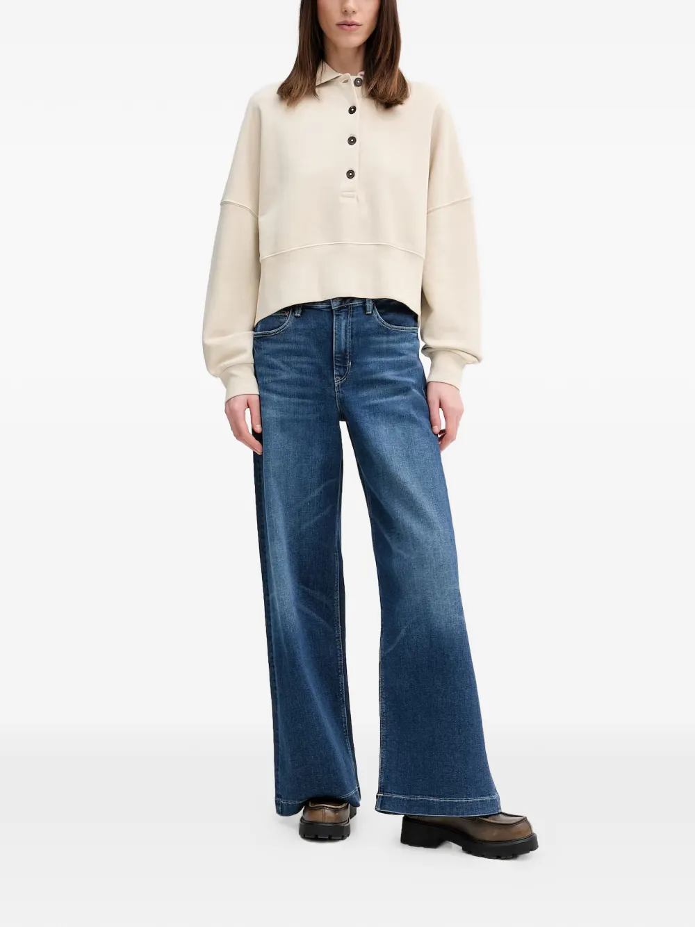 Marc O'Polo Button-up trui met geborduurd logo Beige