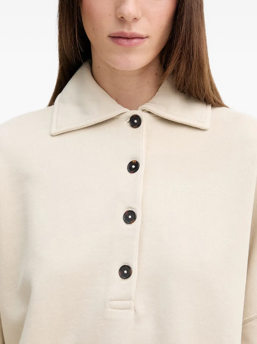 Marc O'Polo Button-up trui met geborduurd logo Beige