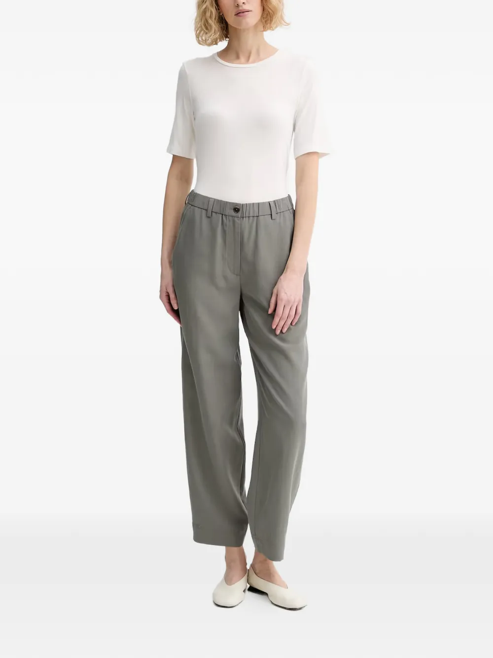 Marc O'Polo Broek met elastische tailleband en logopatch Grijs