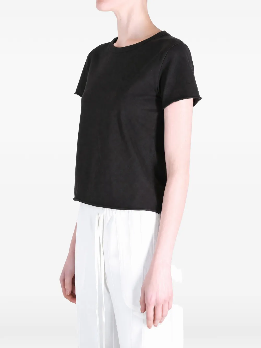 Auralee T-shirt met gerafelde afwerking en korte mouwen Zwart