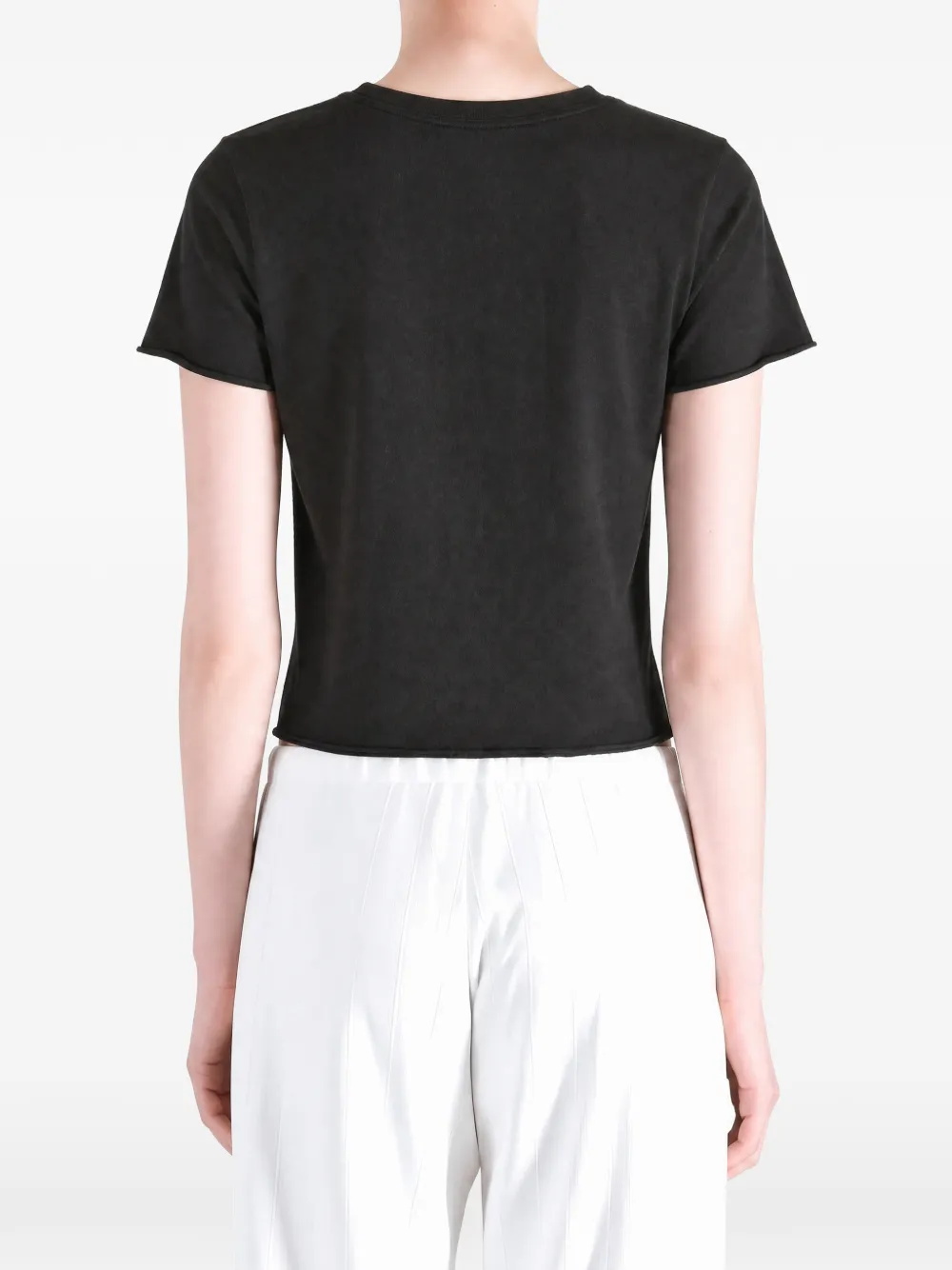 Auralee T-shirt met gerafelde afwerking en korte mouwen Zwart