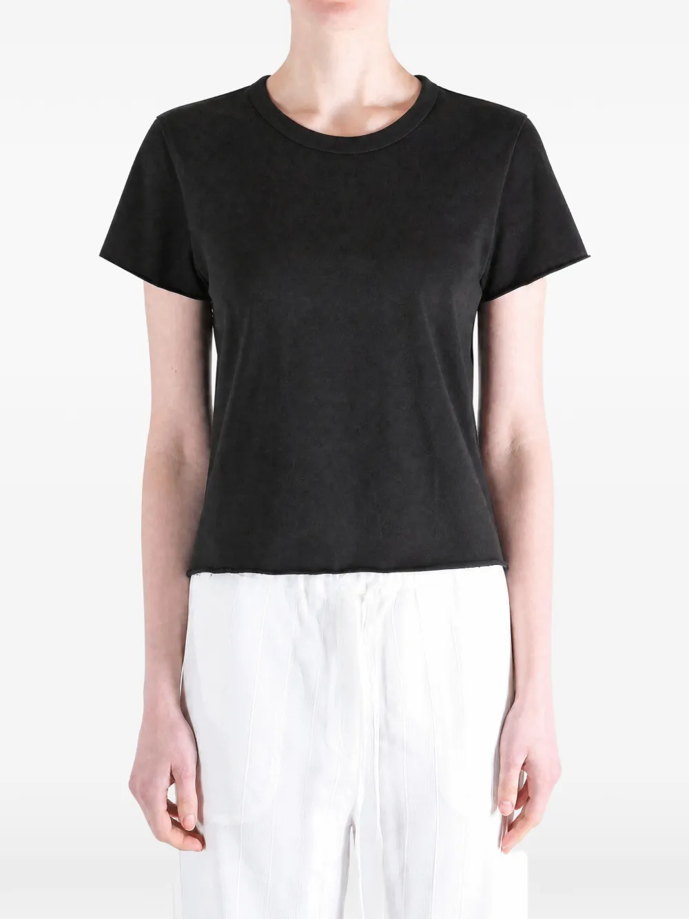 Auralee T-shirt met gerafelde afwerking en korte mouwen Zwart