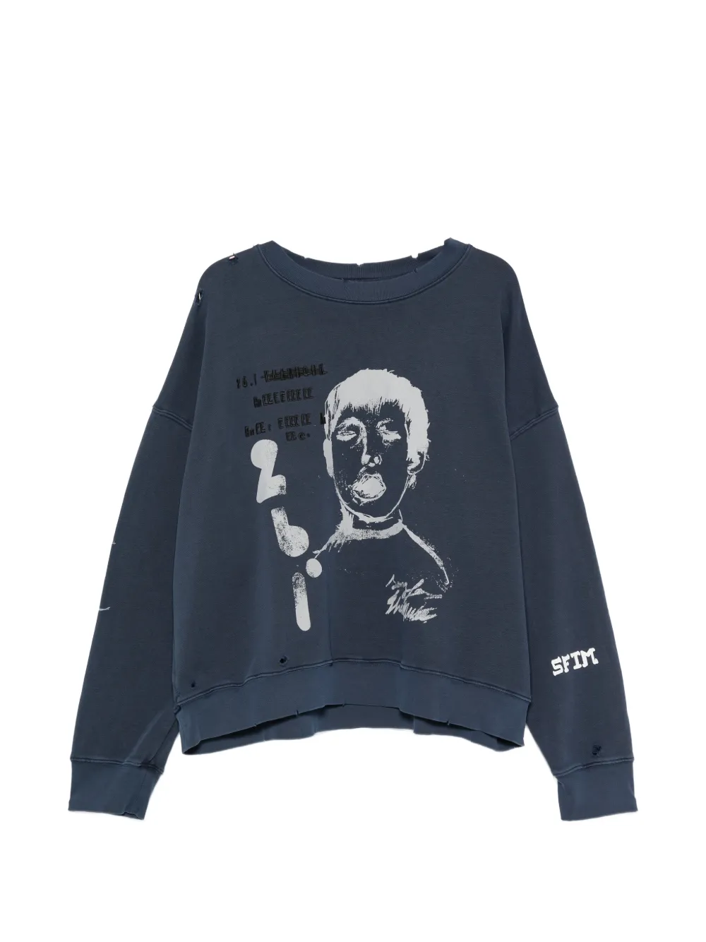 Song For The Mute graphic-print distressed sweatshirt - Blu