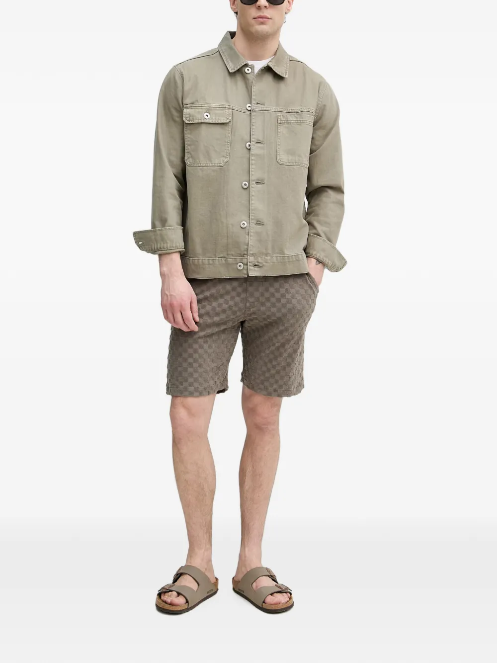 Lindbergh Geruite shorts met trekkoord Bruin