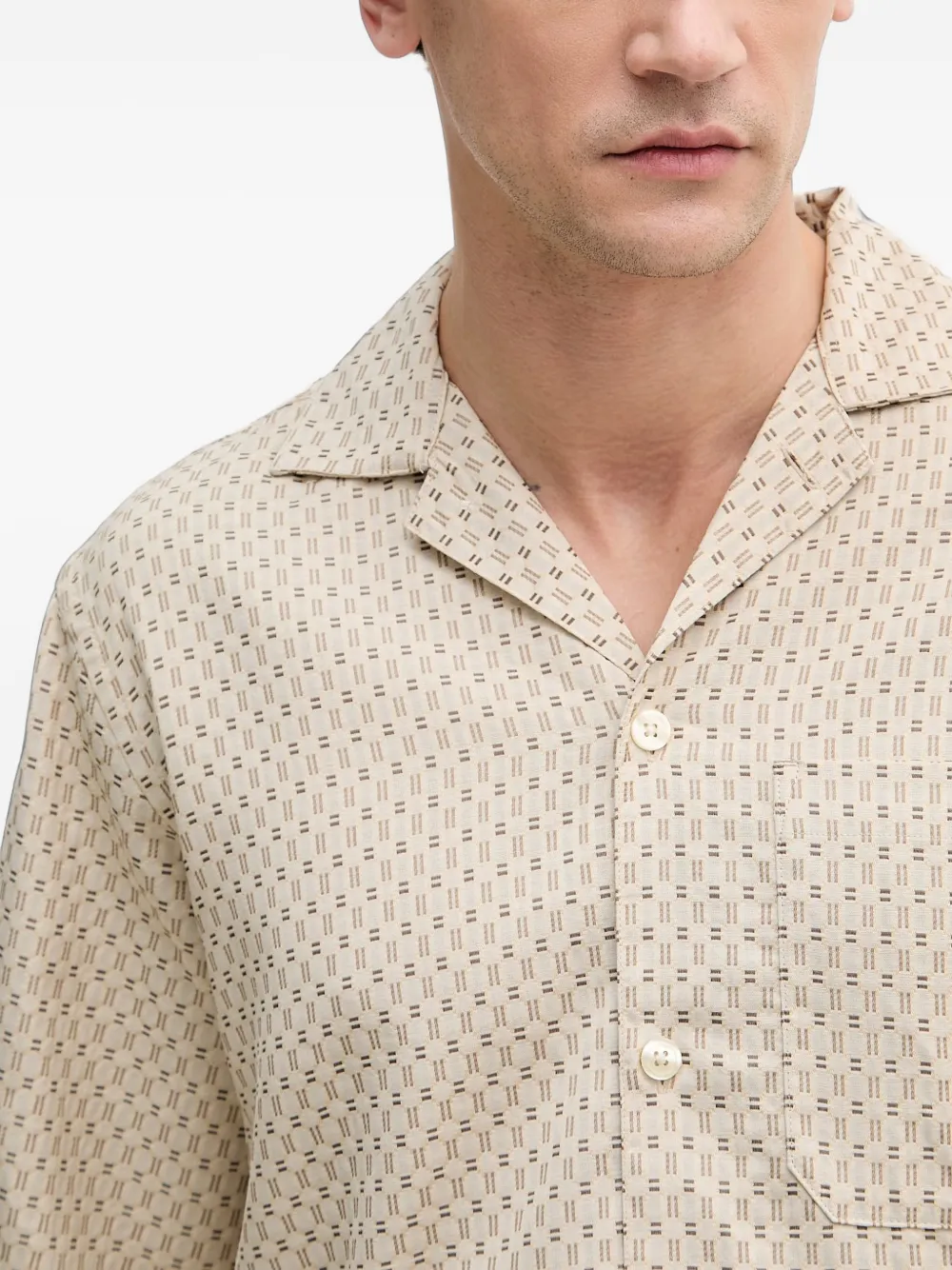 Lindbergh Overhemd met geometrisch patroon en campkraag Beige