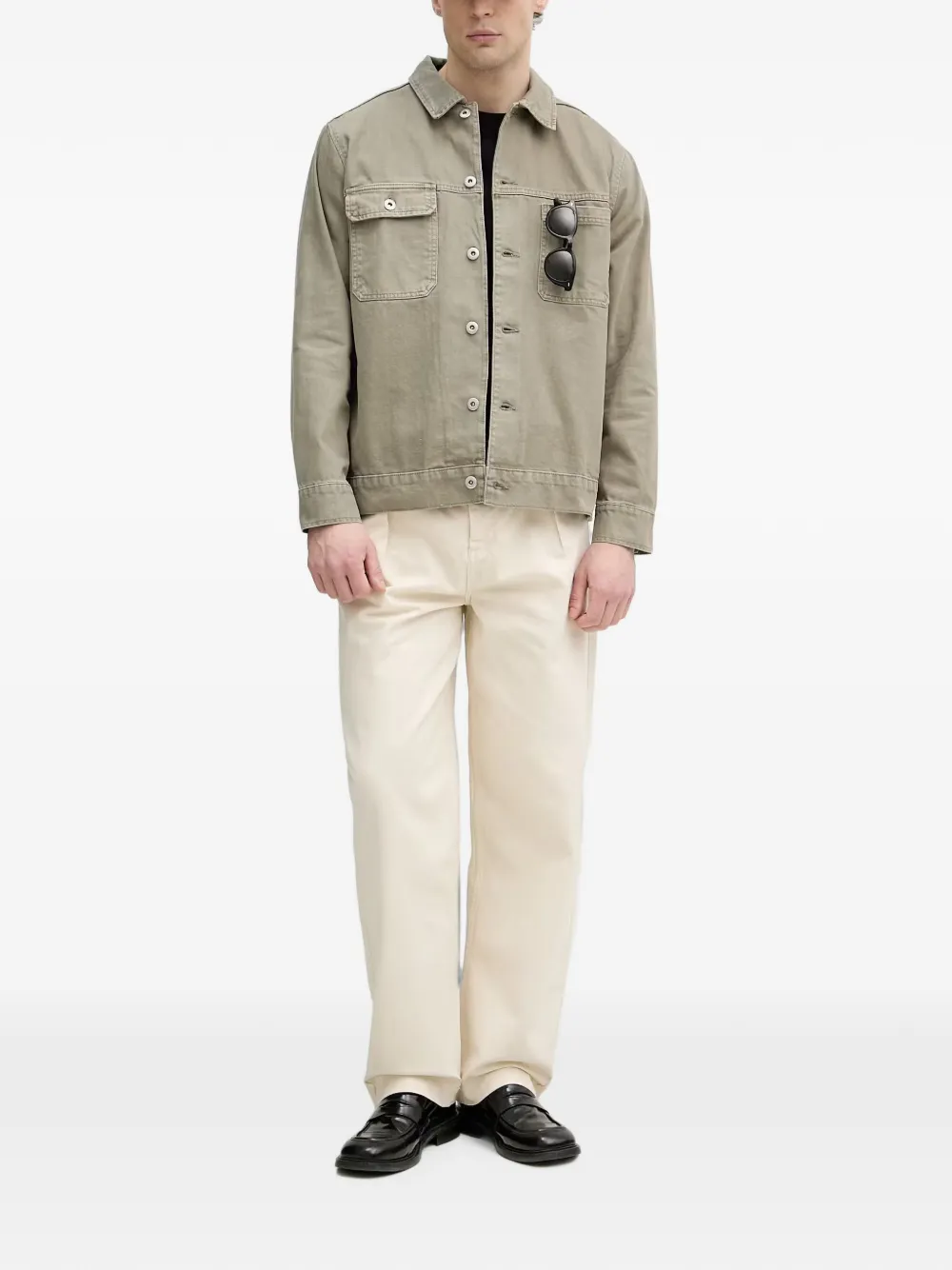 Lindbergh Button-up shirtjack met zakdetail Groen