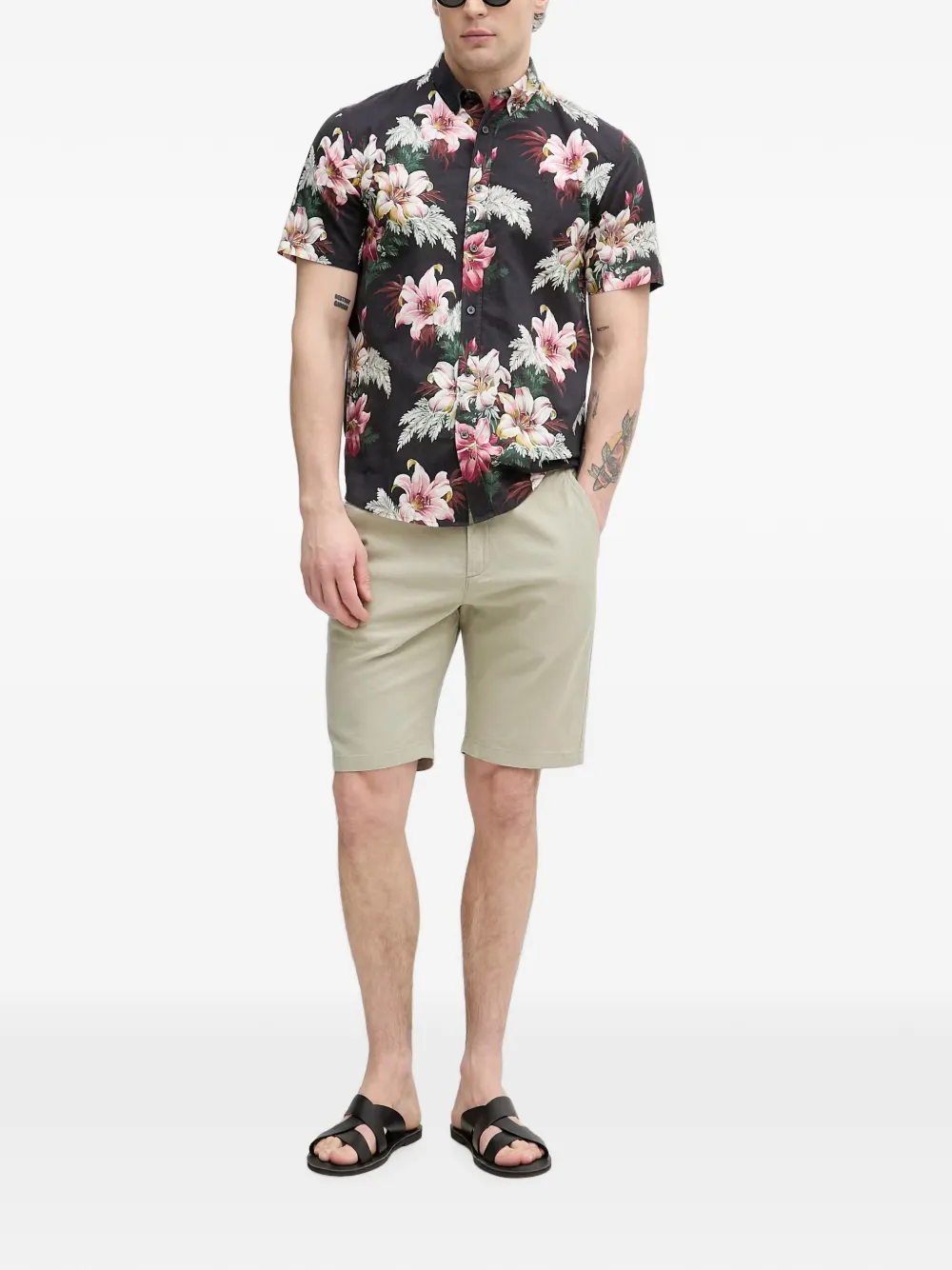 Lindbergh Overhemd met bloemenprint Zwart
