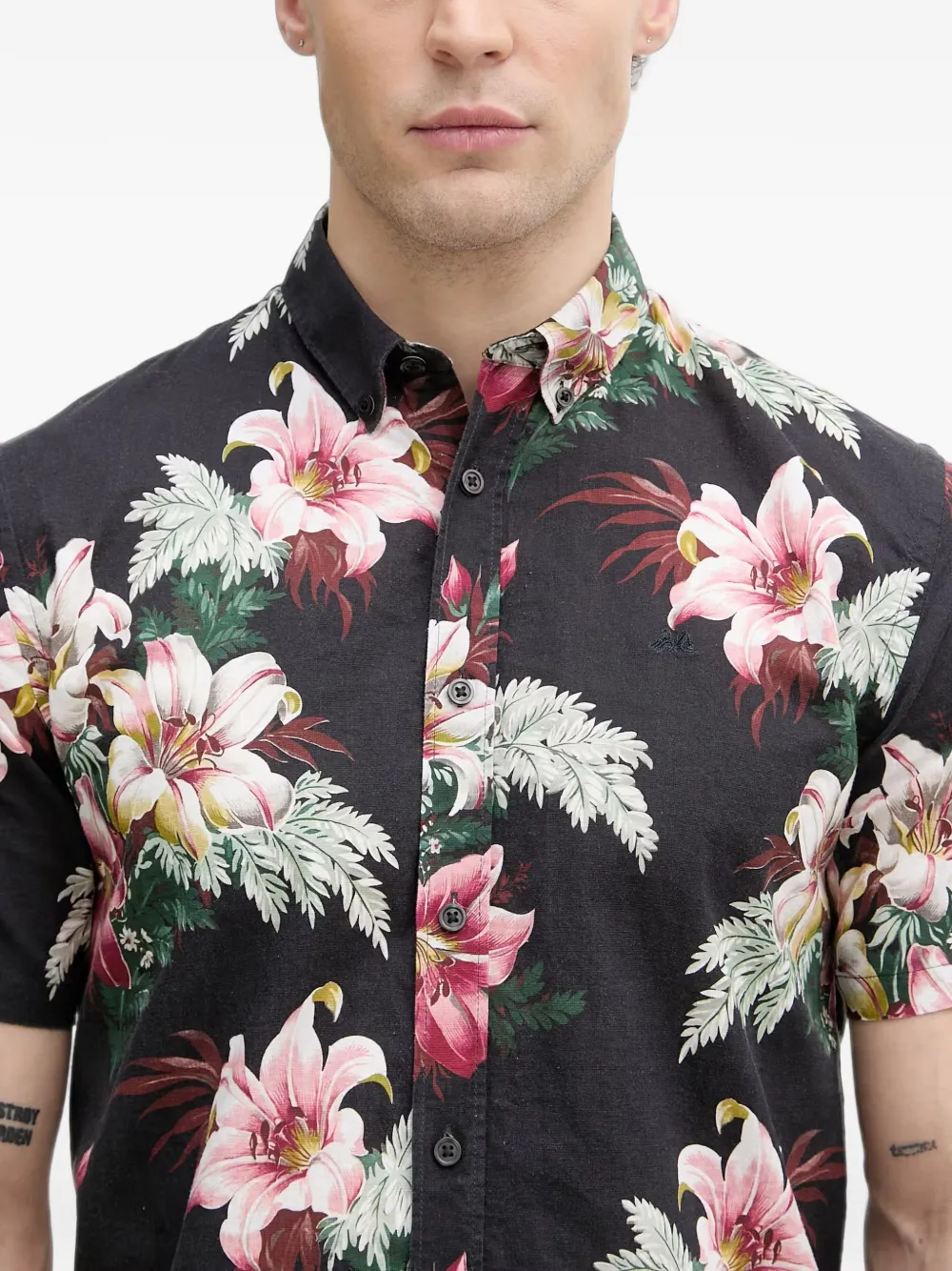 Lindbergh Overhemd met bloemenprint Zwart