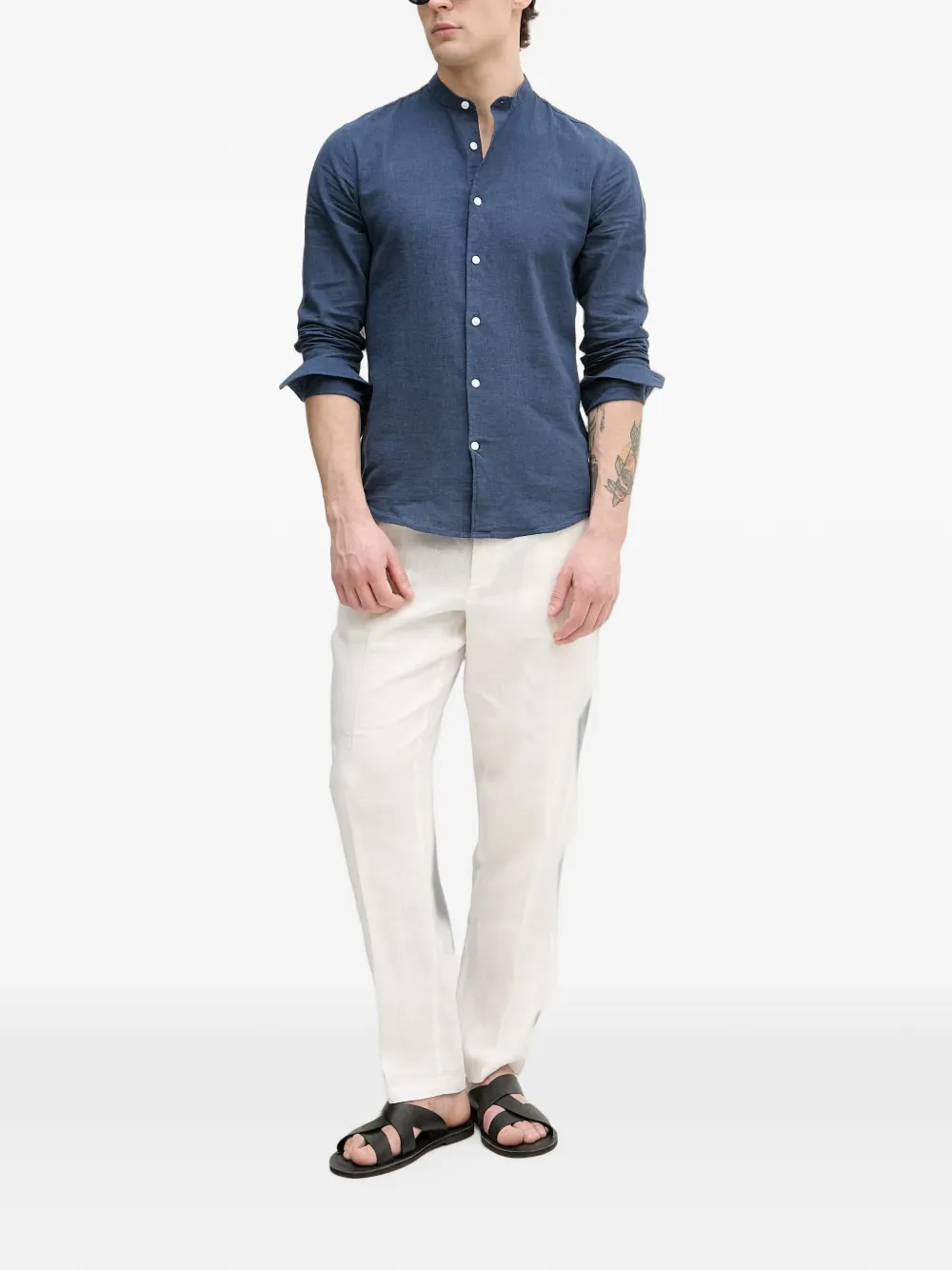 Lindbergh Overhemd met ronde opstaande kraag Blauw