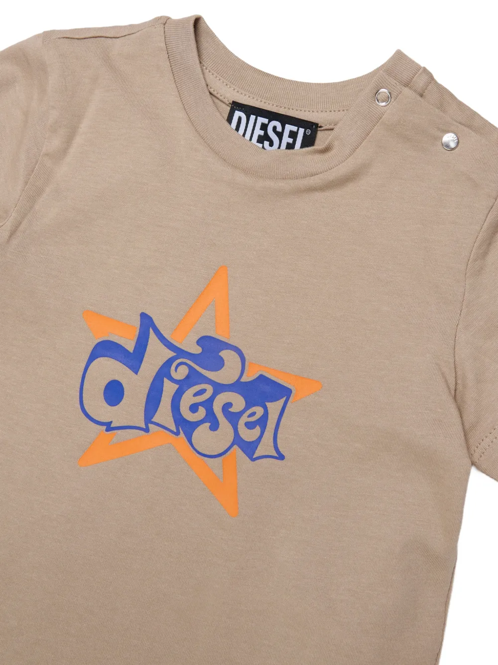 Diesel Kids T-shirt met drukknopen en logoprint Beige