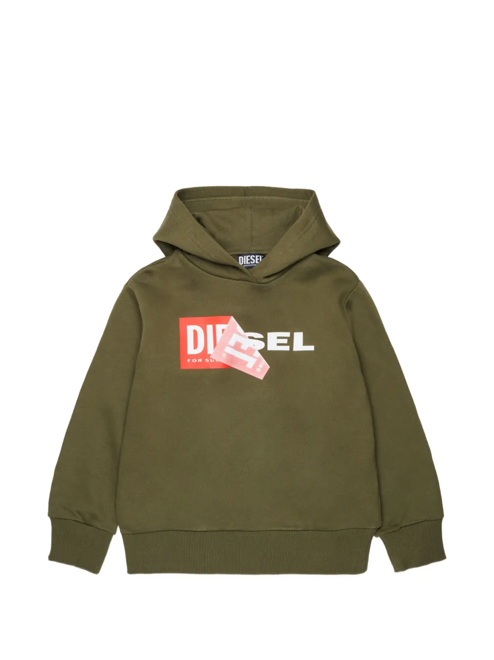 Diesel Kids logo-print cotton hoodie Groen