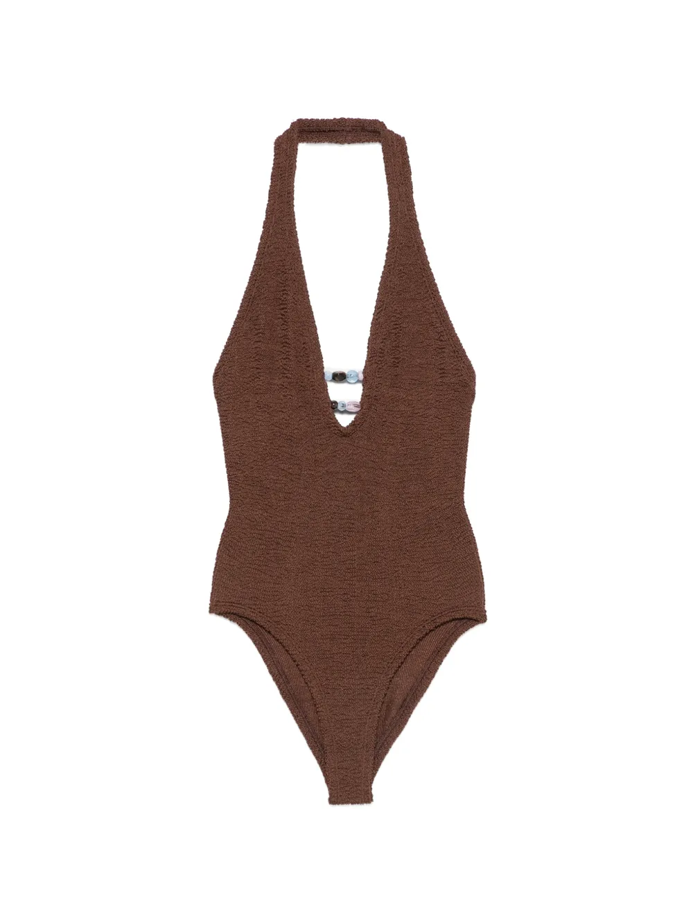 Hunza G bead-embellished crinkle-effect swimsuit - Braun