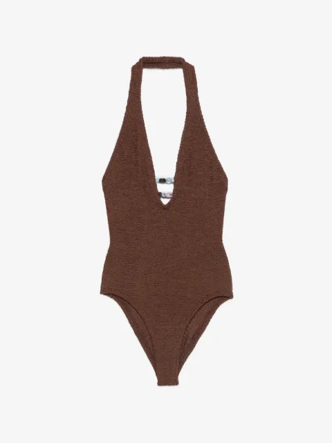 Hunza G Adriana bead-embellished crinkle-effect swimsuit