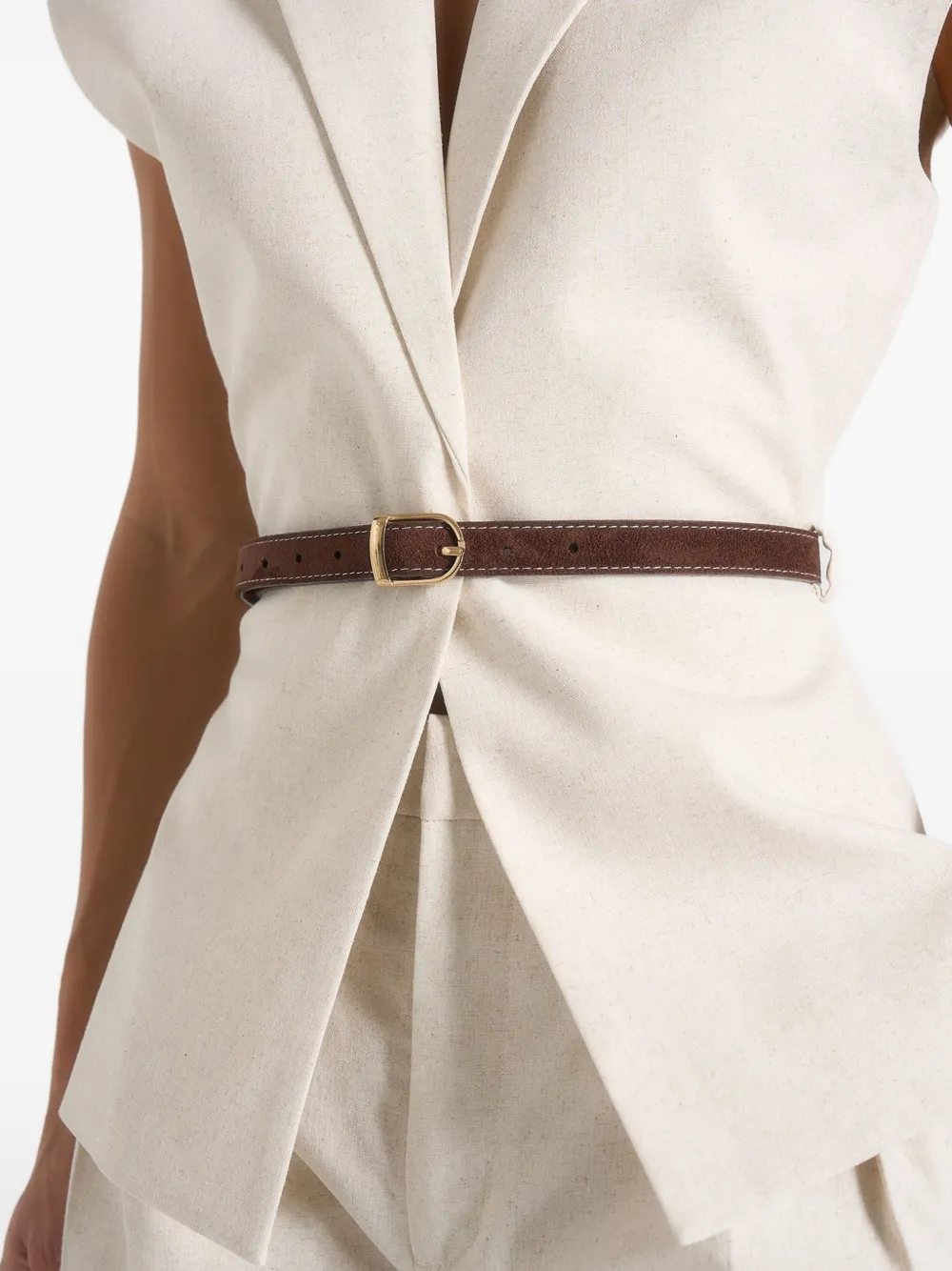 Manière De Voir Linda gesmockt gilet met brede schouders Beige