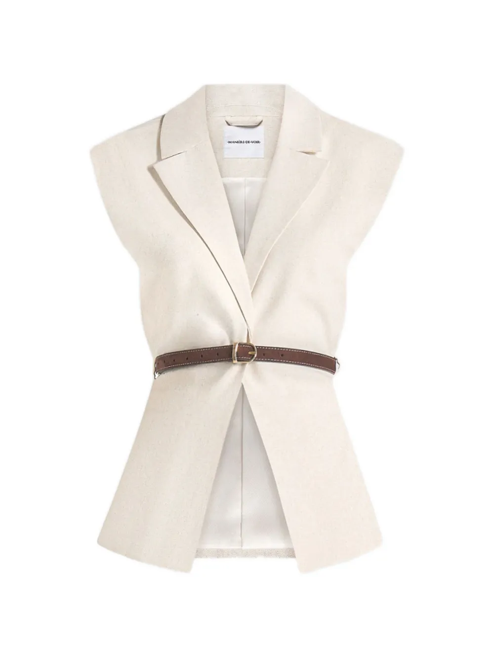 Manière De Voir Linda linen wide shoulder cinched waistcoat - Neutrals